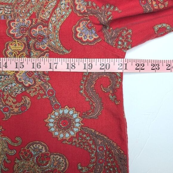 Lauren Ralph Lauren Paisley Sleep Shirt Button Front Red Small - Picture 8 of 10